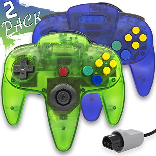 Wired Controller for Nintendo 64 N64 Console, Upgraded Joystick Classic Video Game Gamepad(Clear Green and Clear Blue,Pack of 2)