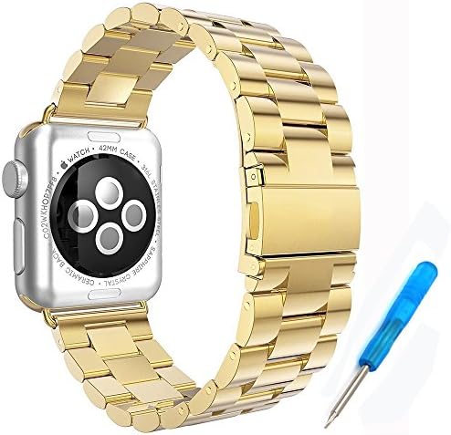 Apple Watch band Woodln Smartwatch Bracelet for Apple Watch Sport Watchband Stainless Steel Strap Band for Apple Watch 42mm Straps (42MM, Gold)