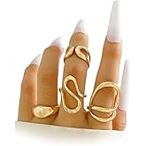Navirix 4Pcs Chunky Lines Stackable Knuckle Rings Set for Women Irregular Metal Statement Open Finger Ring Modern Geometric Curve Adjustable Jewelry Gift
