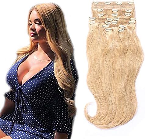 YONNA Remy Human Hair Clip in Extensions Double Weft Long Soft Straight 10 Pieces Thick to Ends Full Head Honey Blonde #28 24inch 220g