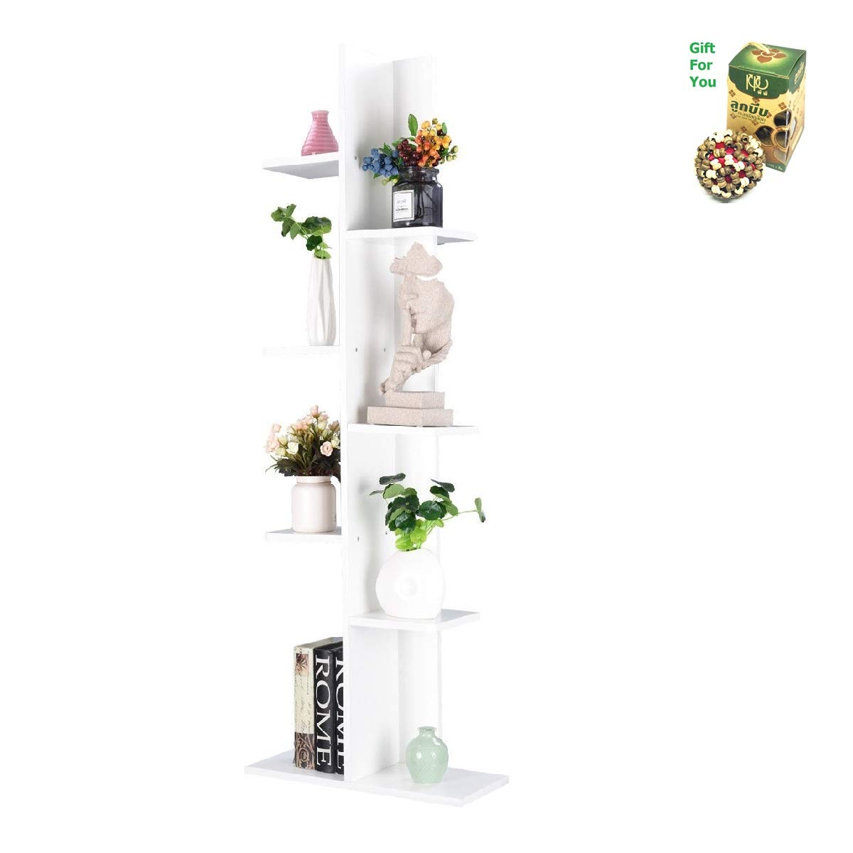 COSTWAY Open Concept Plant Display Shelf Rack Storage Holder - White by SpiritOne + Gift Coconut Shell Massage Ball
