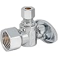 Eastman 1/2 inch FIP x 1/4 inch OD Compression Quarter Turn Angle Stop Valve, Brass Plumbing Fitting, Chrome, 10732LF