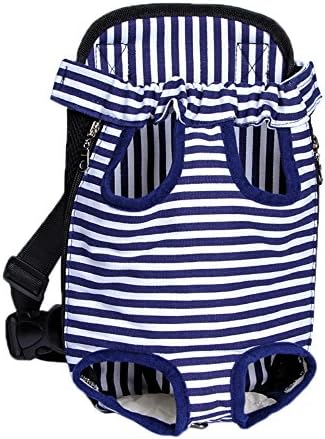 EMORCO Pet Dog Backpack Carrier, Adjustable Front Kangaroo Pouch Carrier for Small Puppy with Legs Out Design for Walk Travel Hiking Camping (Small Blue Stripe)