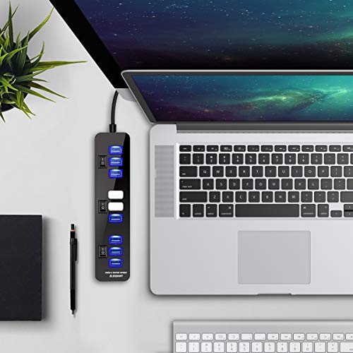 USB Hub 3.0, ELEGIANT High Speed 10-Port USB Data Hub Splitter with AC Power Adapter and Charging Ports for Computer MacBook Mac Pro/Mini Surface Pro 4 Laptop Notebook PC Mobile HDD - Thumbnail 5