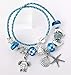 European Ocean Beach Charm Beaded Leather Blue Wrap Bracelet 8.5 Inch for Women and Teen Girls Turtle Starfish Seashell Dolphin Dangle Charms Murano Glass Beads Prime Gift