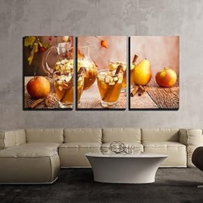 3 Piece Canvas Wall Art - Autumn Sangria with Apples,Pears and Cinnamon - Modern Home Art Stretched and Framed Ready to Hang - 16"x24"x3 Panels