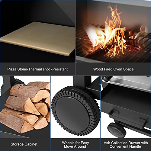 UMAX Outdoor Pizza Oven Wood Fire with Waterproof Cover, Freestanding