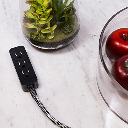 Cordinate Designer 3Outlet Extension Cord, 3 Prong Power Strip Surge Protector, Extra Long 10