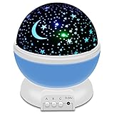 IEKA Night Light LED Moon and Star Romantic Rotating Sky & Cosmos Cover Projector Night Lighting for Children Adults Bedroom, Mood/Decorative Light, Baby Nursery Light, Living Room Gift (Blue)