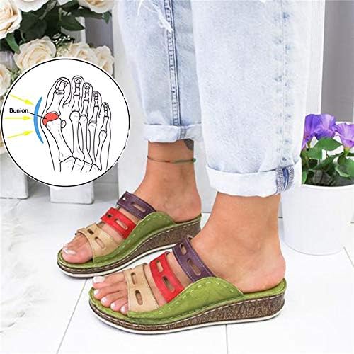 NAMENLOS Big Toe Correction Sandals for Women, Bunion Corrector Orthotic Sandals with Arch Support Toe Straighten Shoes Thick-soled Casual Roman Ladies Slippers,Green,39