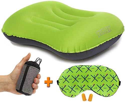 Ultralight Air Inflatable Camping &amp; Travel Pillow – Compressible &amp; Compact – Quick Inflation/Deflation – Soft &amp; Comfort with Neck/Lumber-Support while Camp– With Sleeping Mask, Earplug &amp; E-Book