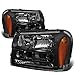 Auto Dynasty Headlights Assembly Compatible with 2002-2009 Chevy Trailblazer/Trailblazer EXT, Pair of Halogen Headlamps Replacement, Fits Full Length Grill Bar Model, Black Housing Amber Corner