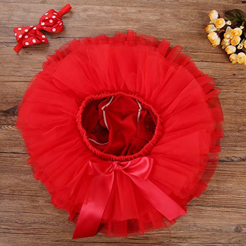 Baby Girls Tutu Skirt Headband Set Newborn Toddler Ruffle Tulle Diaper Covers 6-24 Months Red - Thumbnail 3