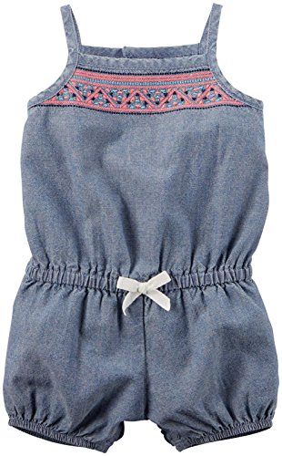Carter s_1 girl 1pc romper chambray embroidery, denim, 18 months