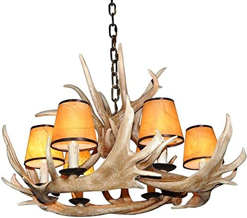 Shengdi Deer Horn E12 BUlb 6-Light Iron Resin Industrial Retro Droplight Pendant lamp Ceiling lamp Ceiling light Chandelier Lighting Fixture for Restaurant Balcony Bedroom lampshade Coffee 1005C-6
