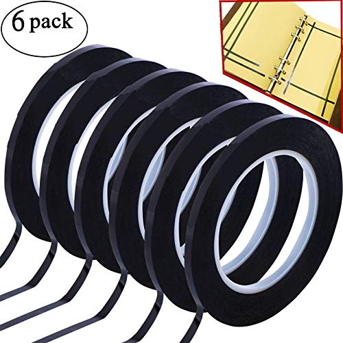 GoProver 6 Pack 3mm 1/8 inch Lightning Width Graphic Tape Whiteboard Tape Self Adhesive Chart Line Tape Grid Marking Tapes Gridding Tape Art Artist Tape, 108 Feet Feet Long per Roll