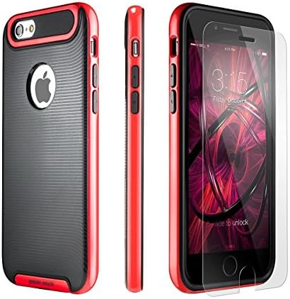 iPhone SE Case, Iphone 5 5s Case + [Tempered Glass Screen Protector] PowerMoxie [HEAVY DUTY SLIM CASE] Dual Layer Protection Cover Shock Absorbing for iPhone 5 5s SE Red (Black)