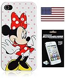 iPhone 5 & 5S Mickey & Minnie Mouse Tinkerbell Disney TPU Silicone Case Bundle w/ a Bonus iPhone 4/4S Screen Protector & Allsales1955 American Flag Vinyl Sticker (Minnie Mouse Red Bow)