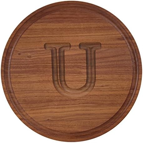 BigWood Boards W100-U Cutting Board, Monogrammed Cutting Board, Small Round Cheese Board, Walnut Wood Serving Tray,"U"