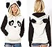 St. Jubileens Women's Cute Panda Print White and Black Fleece Hoodie Sweatshirts Tops Pullover (Large)