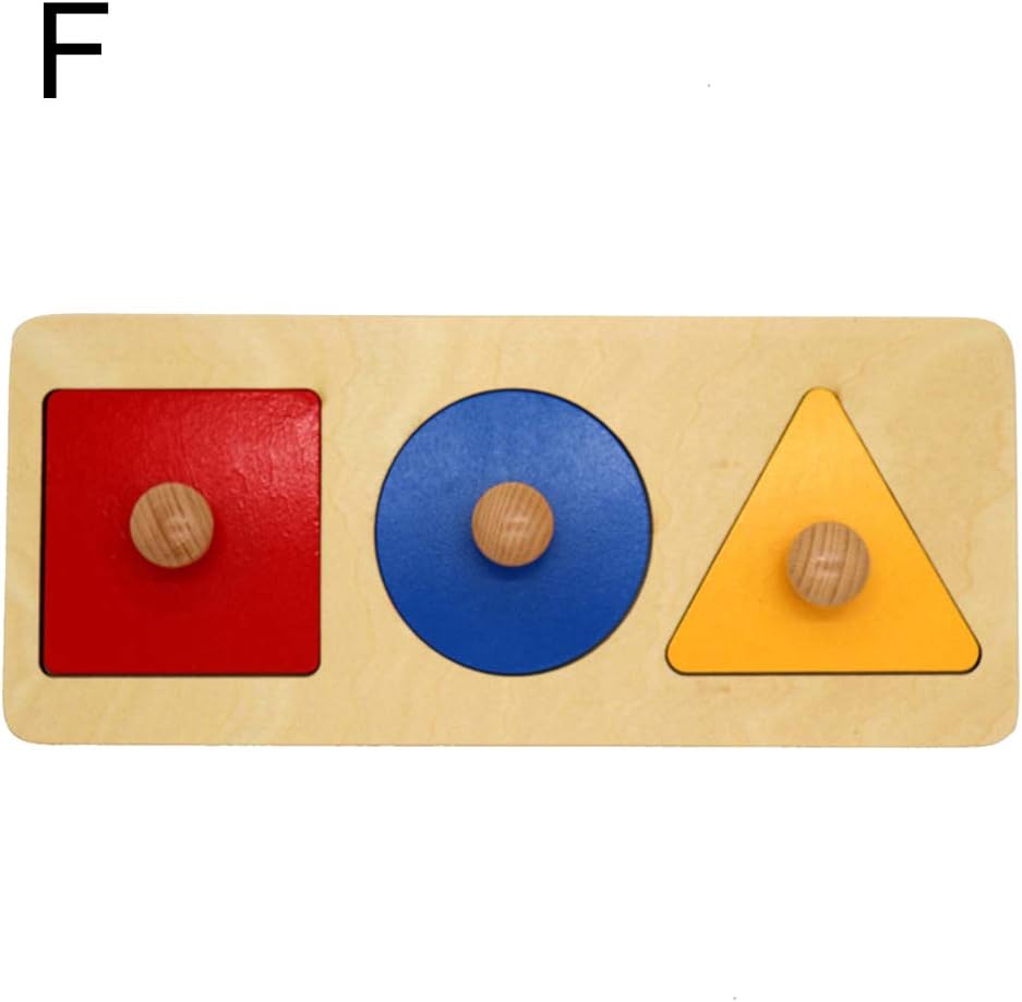 nuiOOui131-Puzzle Toys for Kids Intelligence Development Montessori Wood Knob Puzzle Peg Board Geometric Shape Match Baby Educational Toy - F