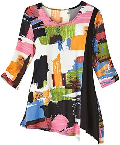 Women's Tunic Top - colorful Cruise - Bold Geometric Pattern 3/4 Sleeve - 2X