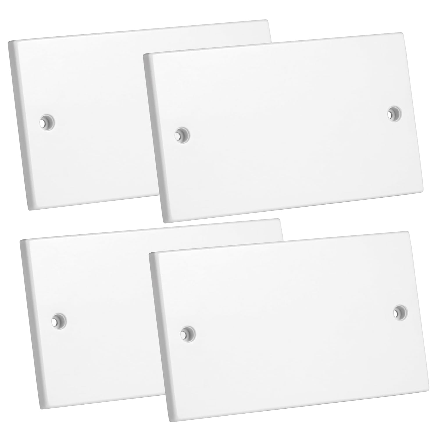 rhinocables White Single Electrical Cover Plate – Waterproof Blanking Solution for Unused UK Plug Sockets & Switch Back Boxes | Durable Wall Plate with Screws for Safe Wiring Protection (Pack of 4)