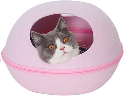Lit Pour Nid De Chat Pour Animaux De Compagnie Hiver Rond Garder Au Chaud Chenil Sac De Couchage En Grotte De Chat En Feutre Fond Antiderapant Lavable Couleur Rose Taille S Amazon Fr