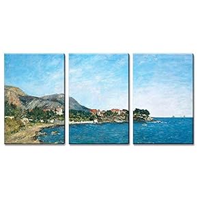 3 Panel World Famous Painting Reproduction on Canvas Wall Art - The Bay of Fourmis by Eug猫ne Boudin - Modern Home Art Ready to Hang - 16"x24" x 3 Panels