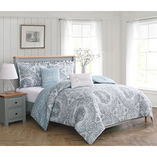 Boho Living 5Piece Reversible Comforter Set, Queen, Piccadilly Blue
