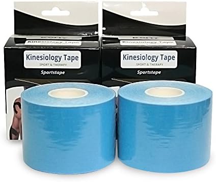 KONY Kinesiology Tape(2 Pack) Sports & Athletic Taping Muscle Support Helps Brace Ankle, Knee, Shoulder, Shin Splint, Elbow, Back, Hamstring, Neck โ 2 inch X 16.4 feet per Roll Uncut - (blue)
