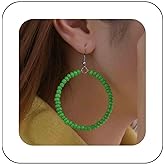Yheakne Bohemia Seed Bead Circle Dangle Earrings Green Seed Bead Earrings Rice Bead Hoop Drop Earrings Green Beaded Circle Earrings Jewelry for Women