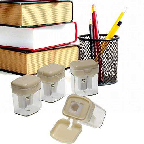 WEKOIL Dual Metal Blade Sharpener with Waste Container Catching Shavings Regular Pencils Graphic Pencil for Students Teachers School Home Office,Pack of 4,Beige