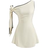 CIDER Women Mini Asymmetrical Neck Sleeveless Knotted Party Short A Line Dresses