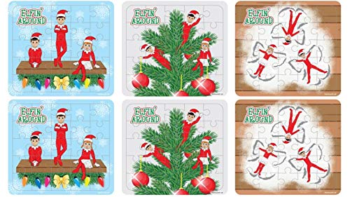 Henbrandt 6x Children’s Mini Elfin Around Christmas Jigsaw Puzzles 25-Piece Mini Jigsaws for Kids Toys Xmas Stocking Fillers Christmas Eve Box for Boys and Girls
