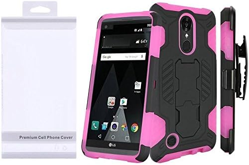 LG Phoenix 3 M150 Case (eAccessories) Black-Pink Utra-Resilient Durable Cover Dual Layers Protector Holster Belt Clip for LG Phoenix 3 M150 wih eAccessories Gift Bag