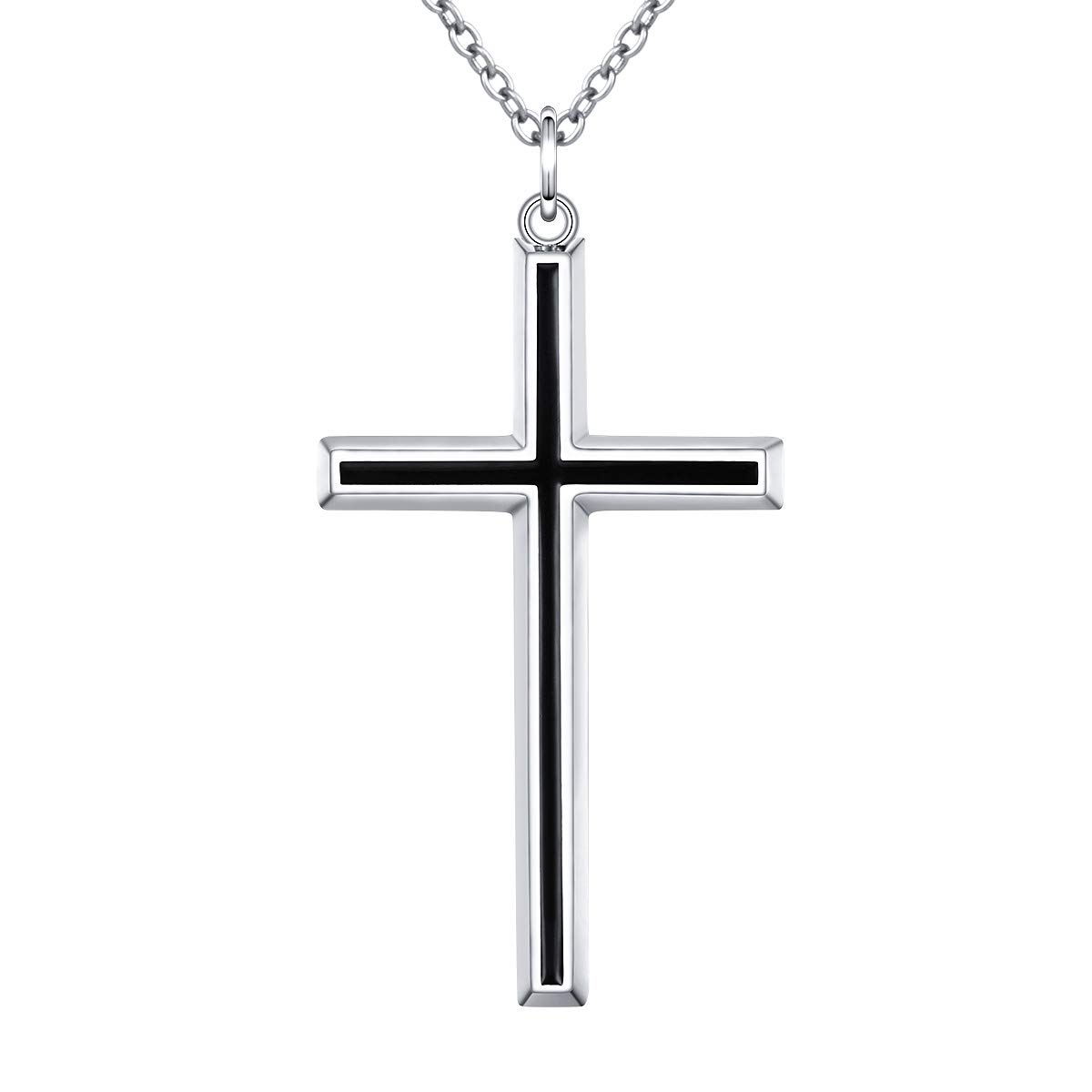 Flyow 925 Sterling Silver Classic Cross Pendant Jewelry Necklace for Women Men, Silver Chain 24" (Black) — image 1