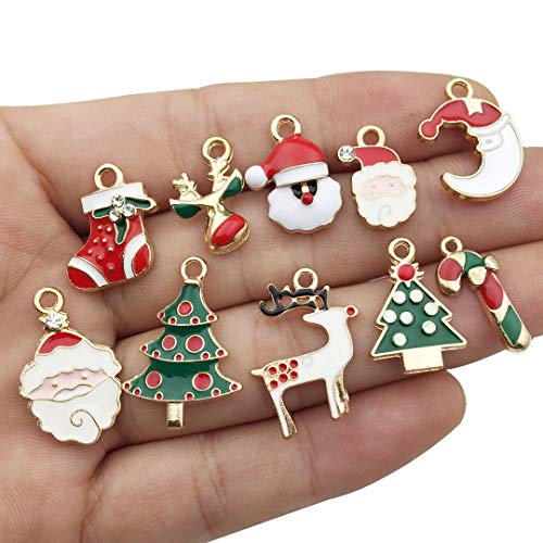 WOCRAFT 60pcs Assorted Gold Plated Enamel Christmas Charm Pendant for DIY Jewelry Making Necklace Bracelet Earring DIY Jewelry Accessories Charms M346