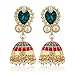Moonstruck Traditional Indian Golden Minakari Jhumka Earrings With Green Stone And Pearls for Women