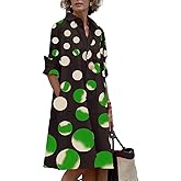 Zhyaj Womens 2025 Long Sleeve Button Down Shirt Summer Dress Casual V Neck Loose Fit Midi Shirt Dresses with Pockets