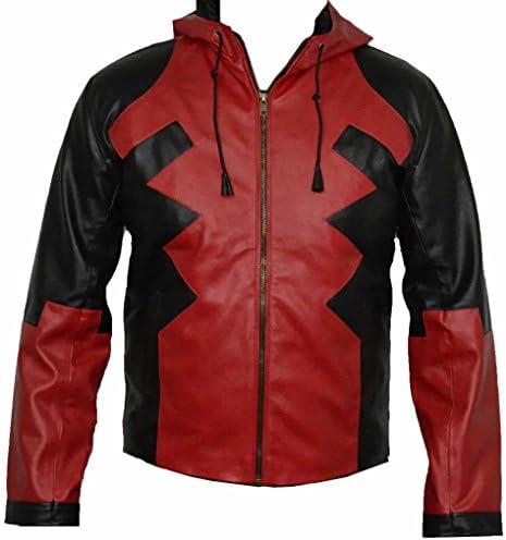 Coolhides Mens Deadpool Hoodie Leather Jacket Small Black