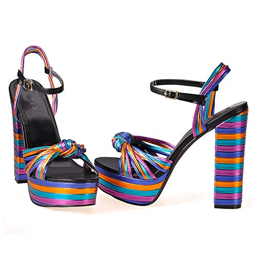 Women-Multi-Metallic-Chunky-Block-Dress-High-Heel-Wedge-Shoes-Platform-Sandals