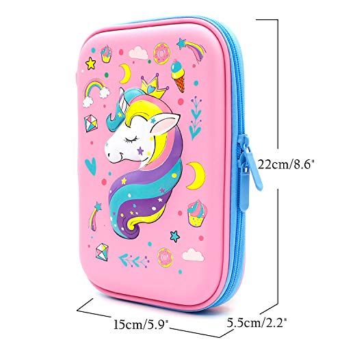 Crown Unicorn Gifts for Girls - Cute Big Size Hardtop Pencil Case with Compartment - Kids School Supply Organizer Stationery Box Zipper Pouch (Light Pink)