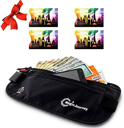 Travel Money Belt with 4 RFID Blocking Card Sleeves - Travel Money Belt for Men and Women