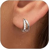 ZELORES 925 Sterling Silver Small Hoop Earrings for Women 18K White Gold Plated Cubic Zirconia Huggie Hoop Earrings Dainty Hoops Earring Double Hoop Earrings