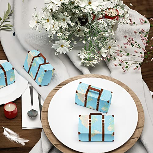 VGOODALL Suitcase Favor Boxes, 50PCS World Map Mini Suitcase Boxes Wedding Candy Boxes for Travel Theme Wedding Baby Bridal Shower