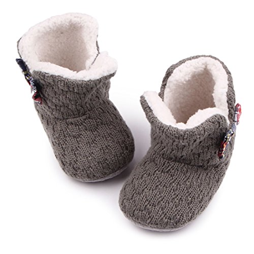 MiYuebb Toddler Girls Snow Boot Fleece Woollen Fur Knitted Baby Boots Warm Baby Booties (12-18 Months, Grey)