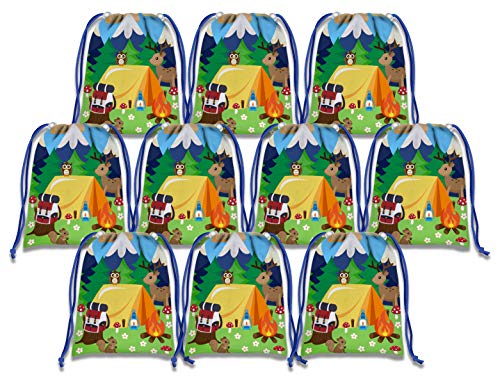Camping Adventure Drawstring Bags Kids Birthday Party Supplies Favor Bags 10 Pack