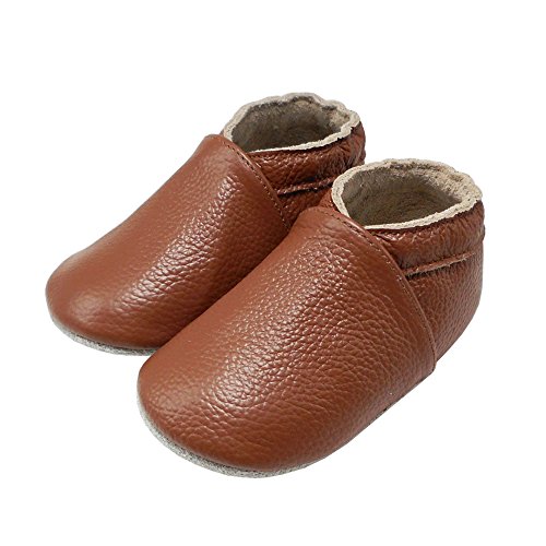 Yang Baby Boys Girls Shoes Crawling Slipper Toddler Infant Soft Leather First Walking Moccs(Brown,6-12 Months)