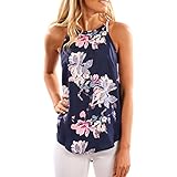 Clearance! E-Papaya Women Fashion Floral Printed Sleeveless Tank Top shirt Vest (L, Blue)